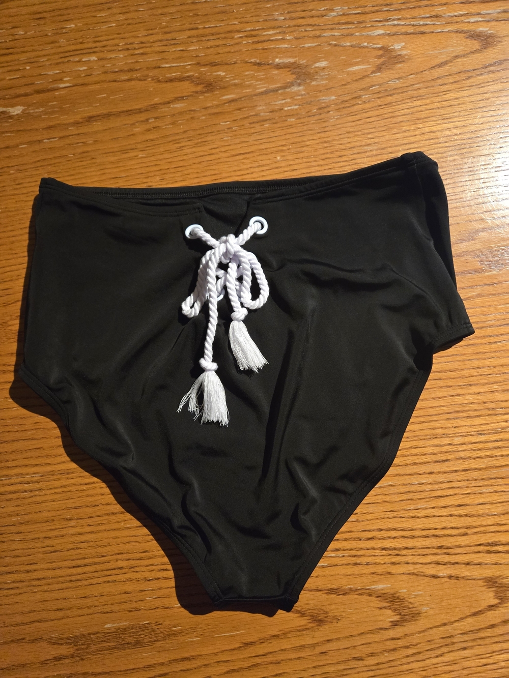 VENUS Black High-Waist Swim Bottom with White Rope Tie